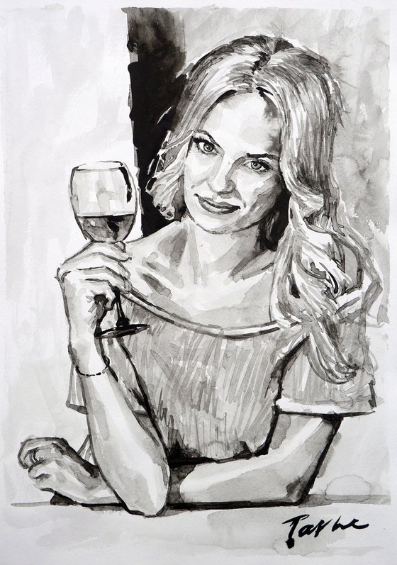 A glass of wine 30X42