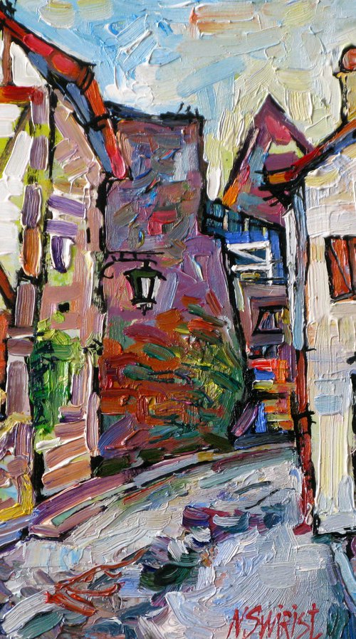 Street after rain in Segur le Chateau. by Nikifor Swiristuhin