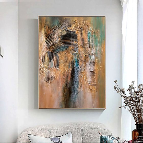 Vintage 70x100cm Abstract Textured Painting