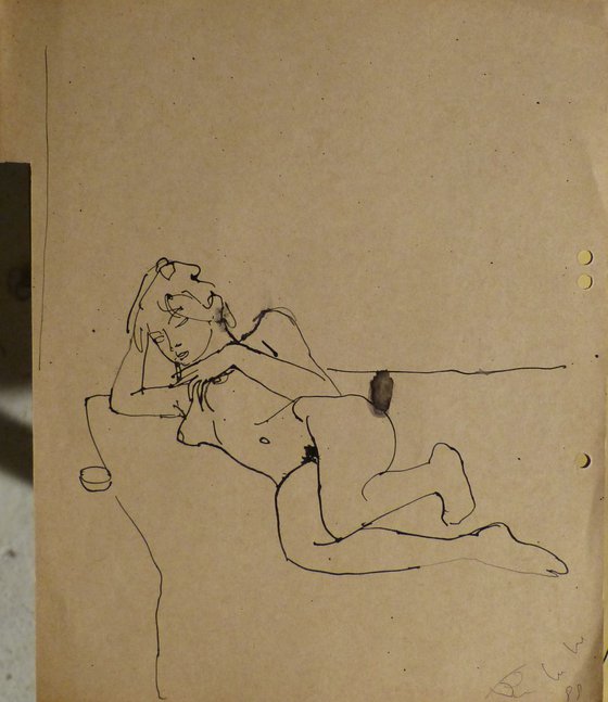 Reclining Nude, on divider paper 22x27 cm