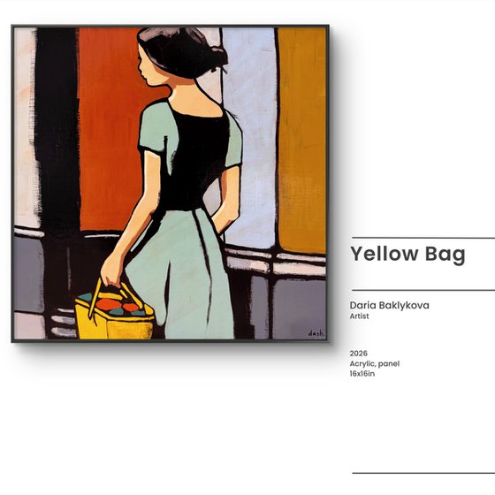 "Woman with Yellow Bag" Original art 16x16in