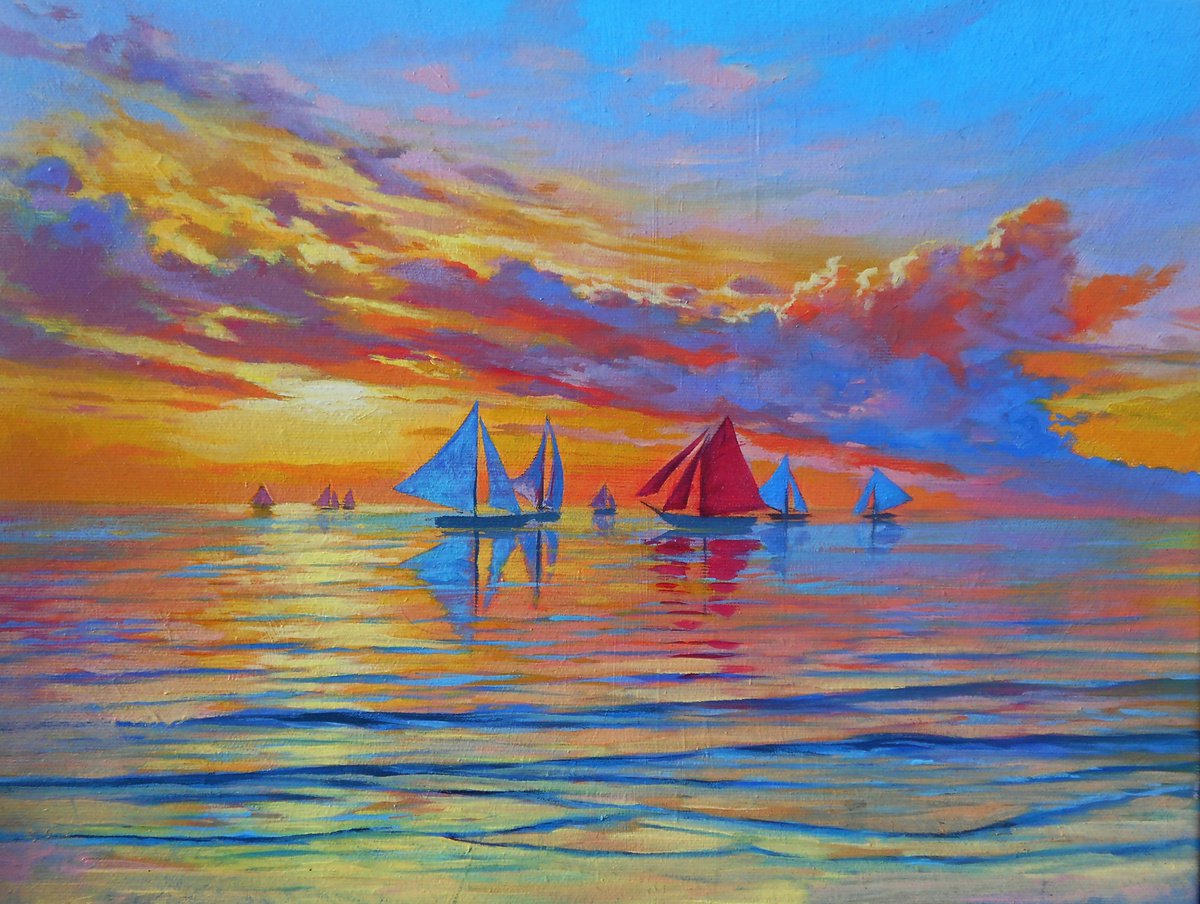 Sunset/40x30cm/Original oil on canvas/Free Shipping by Kolodyazhniy Sergey