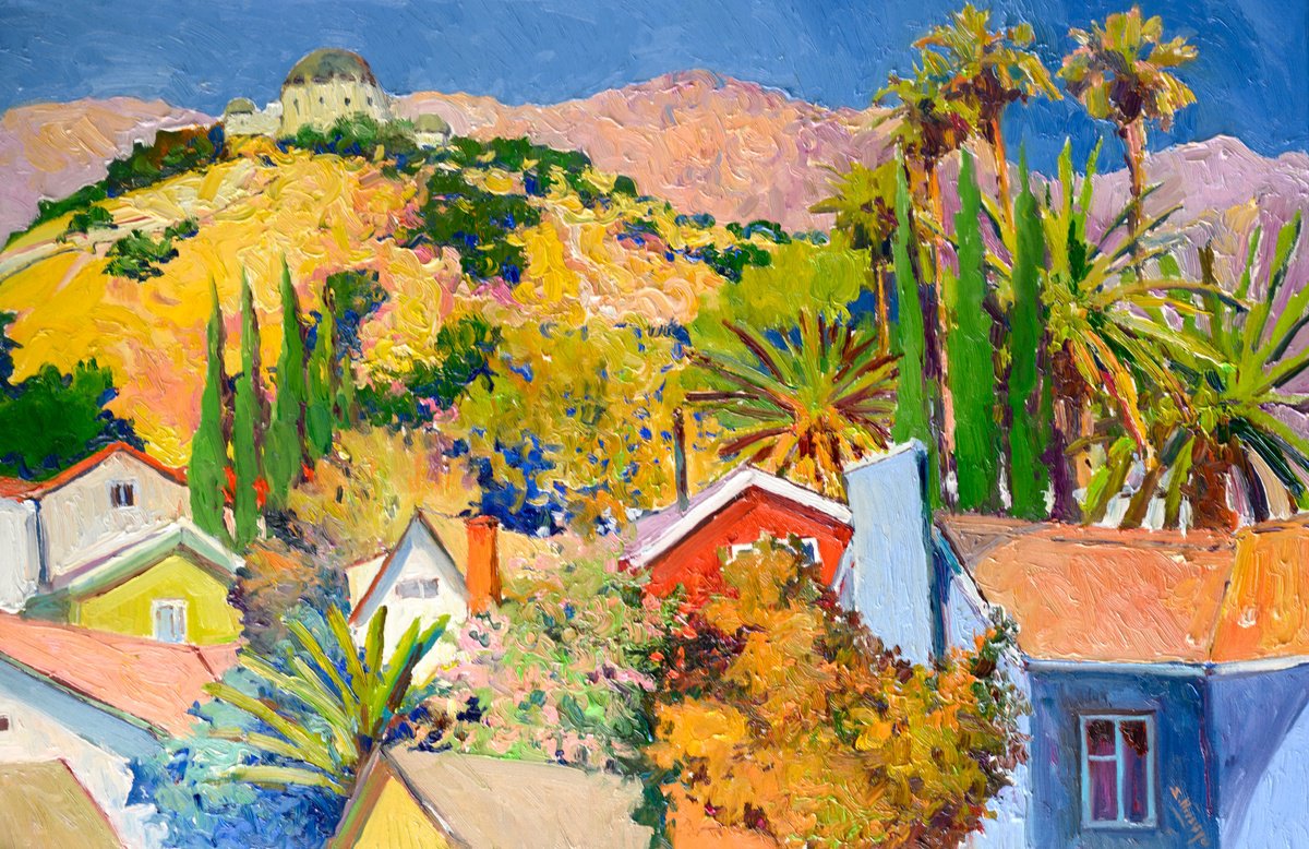 Expressive Landscape Oil Painting By Suren Nersisyan, 36 X 24", Hollywood, Landscape, Original Artwork