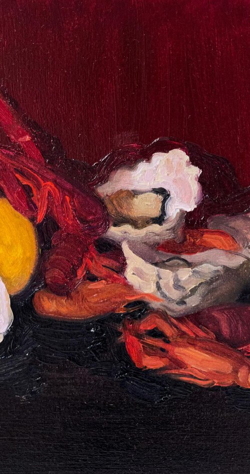 Still Life with crayfish and oysters by Elina Arbidane
