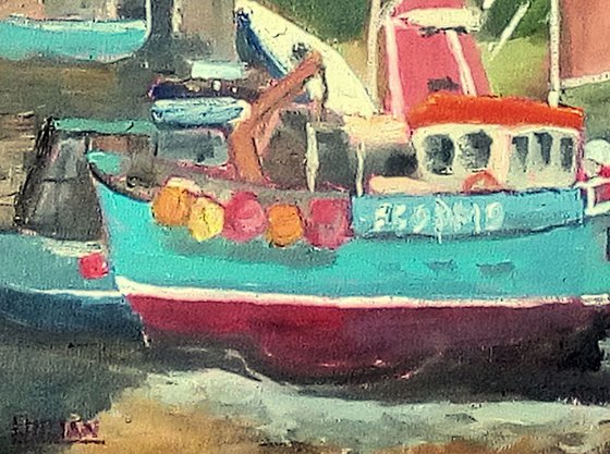 Fishing Boats at Cadgwith Cove, Cornwall - An original 'plein air' painting!