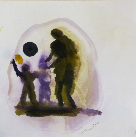 Mother playing with children, 20x20 cm