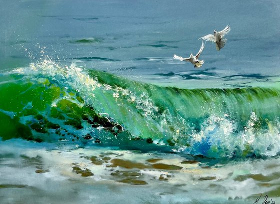 Sea and Seagulls Oil Painting Original
