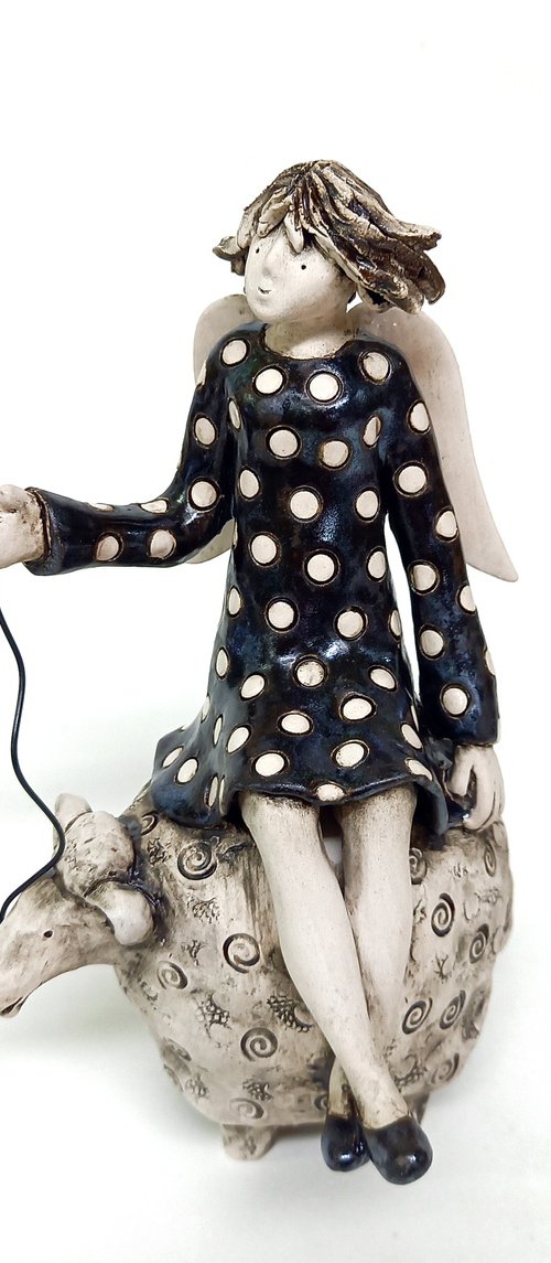 Whimsical Angel on Sheep by Izabel Nemechek