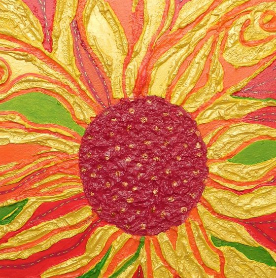 Golden Days of Summer - Original, unique, modern abstract floral impasto painting with texture