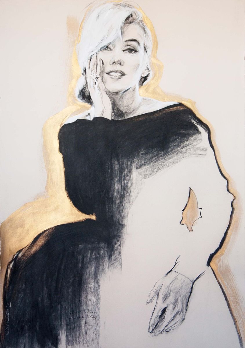 XXL drawing Golden Marilyn Monroe #2/Charcoal Modern Expressive Drawing Portrait /Celebrit... by Daria Yablon-Soloviova