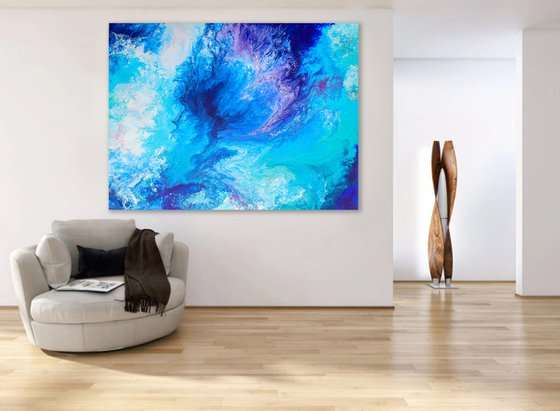 110x85cm. /"Heart of the Ocean" original abstract painting, office art, home decor, gift idea, modern art, seascape, storm, water.