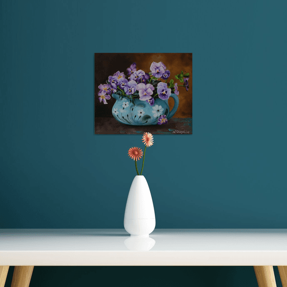 Purple Pansies in a vase