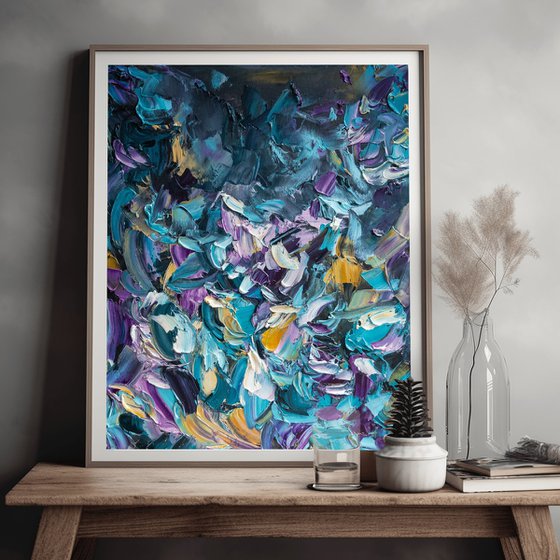 Turquoise Gold Impasto Art
