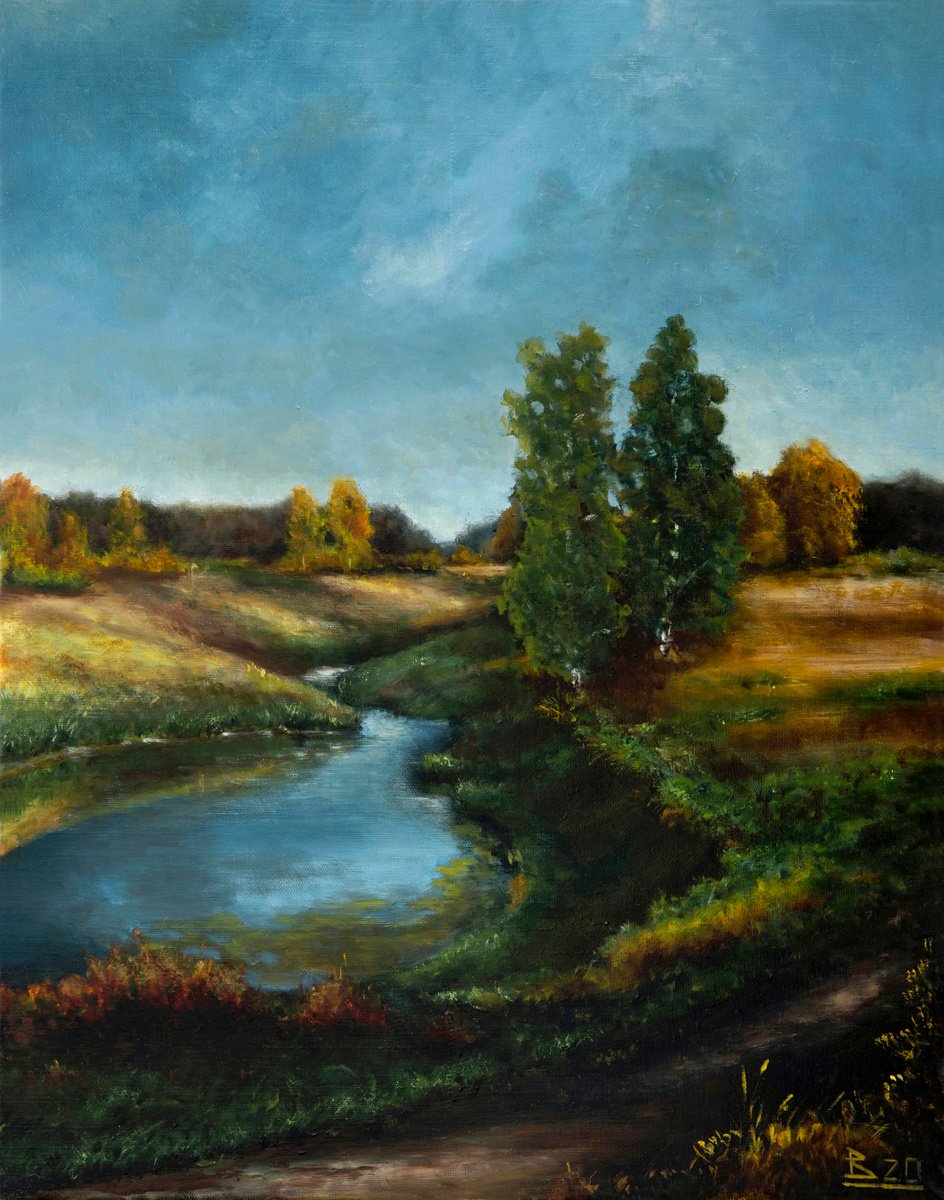 Impressionistic Landscape Oil Painting By Oleg Baulin, 16 X 20", The Last Day Of Summer, Original Artwork