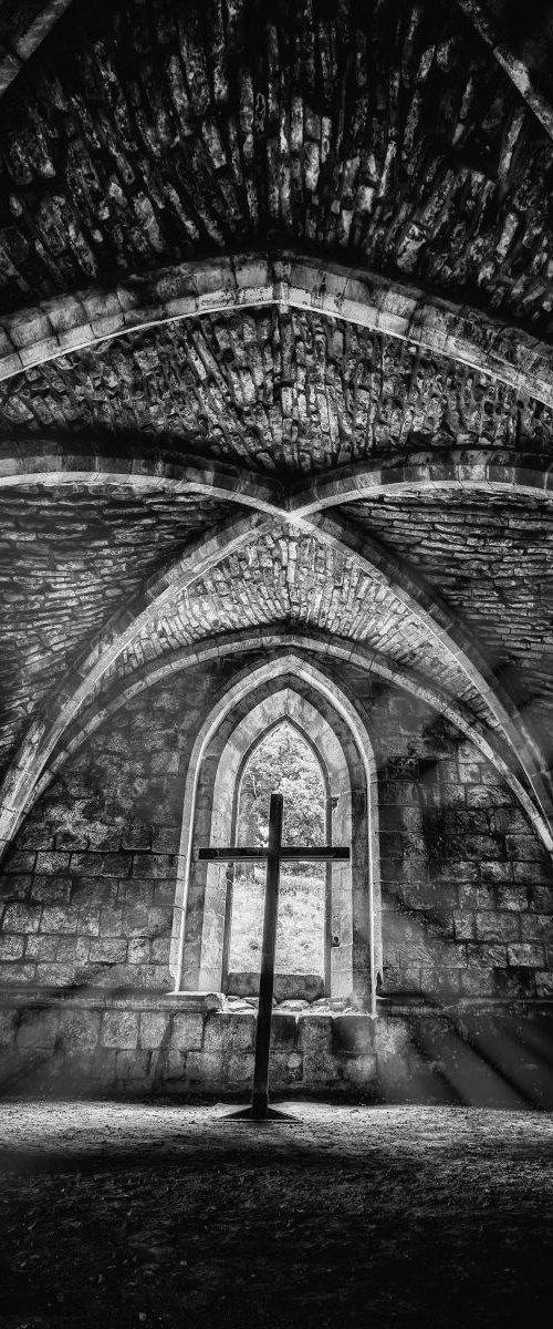 Fountains abbey cross in the light by Paul Nash