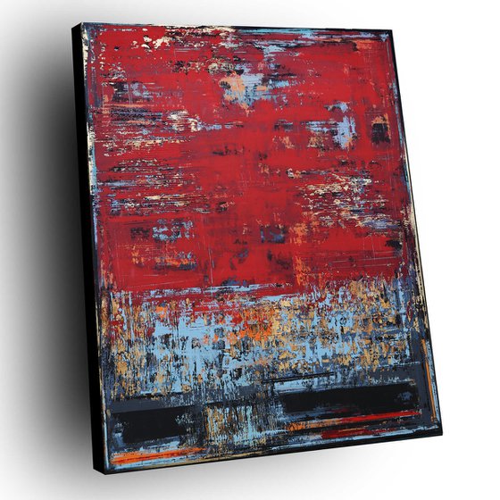 TIME JOURNEY - 150 x 120 CM - TEXTURED ACRYLIC PAINTING ON CANVAS * RED * GOLD