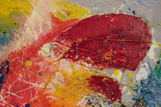 Abstract Birds, Parrot Oil Painting, Abstract Art 36", size 60x90cm, Gift for her Contemporary Art