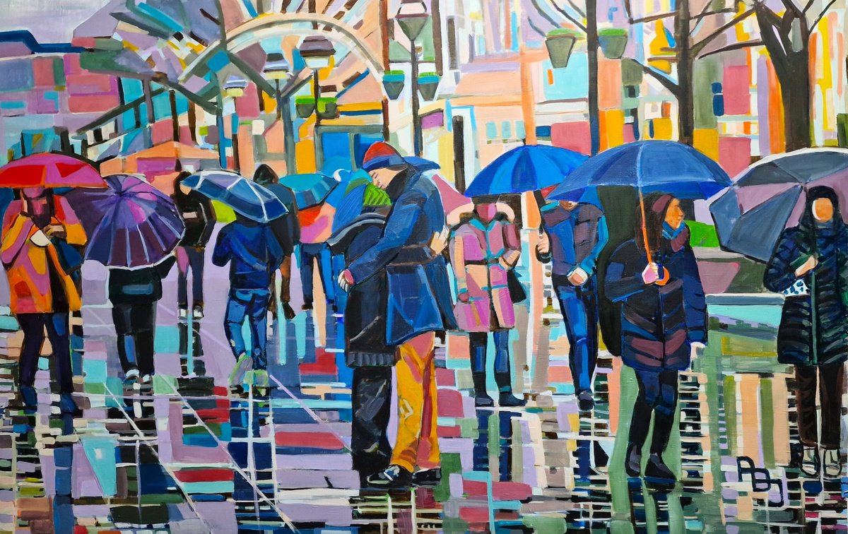 Urban And Pop Portrait Acrylic Painting By Alexandra Djokic, 43 X 28, Love Is In The Air, Original Artwork