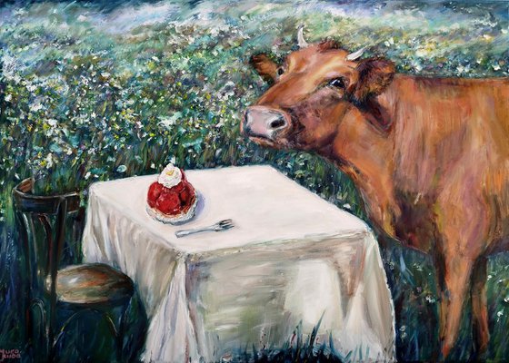 Cow and Strawberry Cake