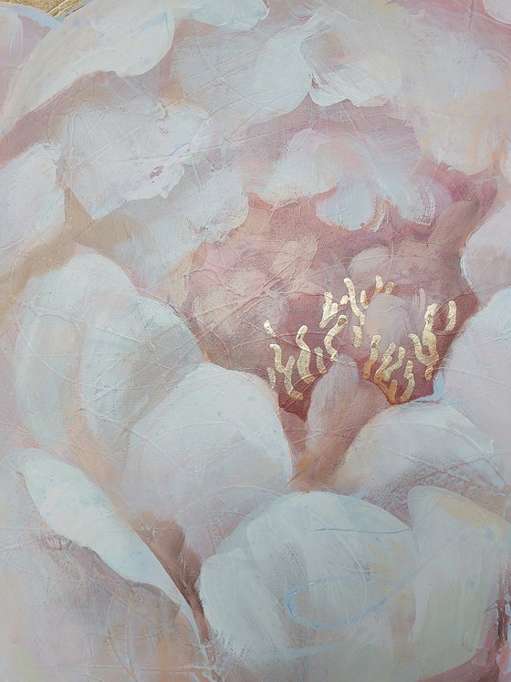 “Peony on golden background”