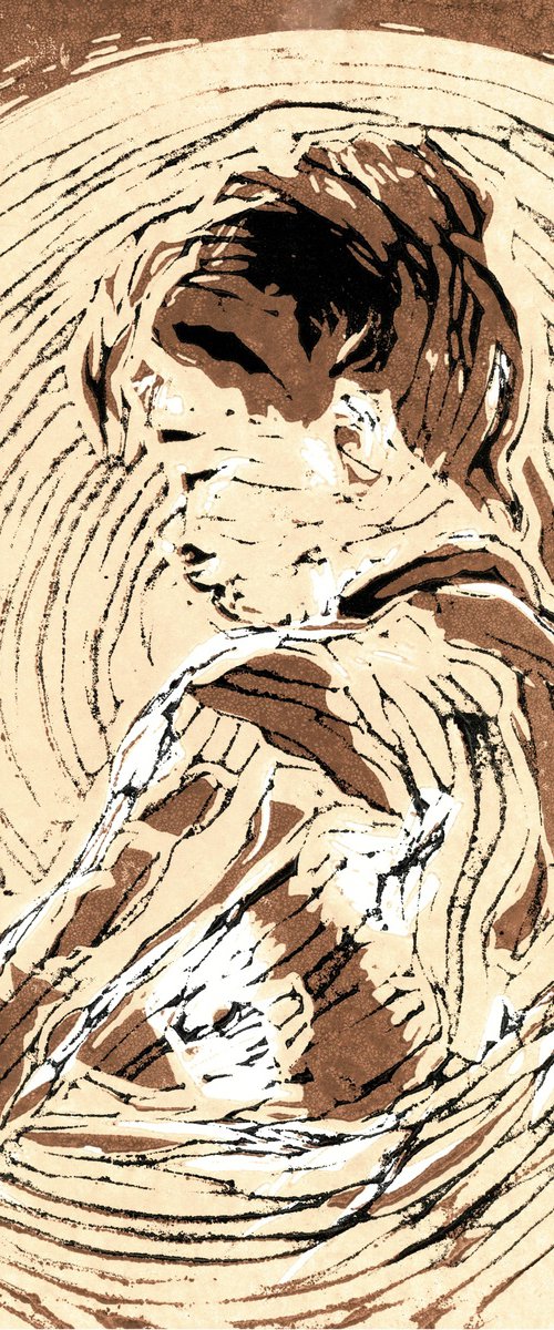 Junges Mädchen mit nackten Schultern  - Linoprint inspired by Berthe Morisot by Reimaennchen - Christian Reimann