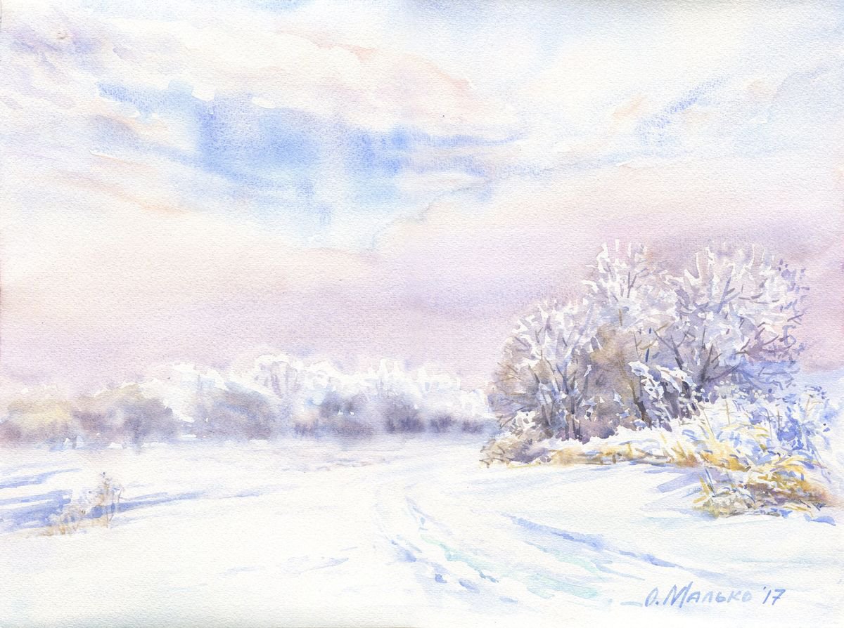Impressionistic Watercolour , Winter Morning By Olha Malko, 15 X 11, Artwork For Sale On Artfinder
