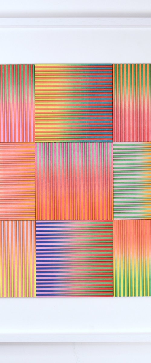 Nine Panel Fine Stripe Wood Collage Painting by Amelia Coward