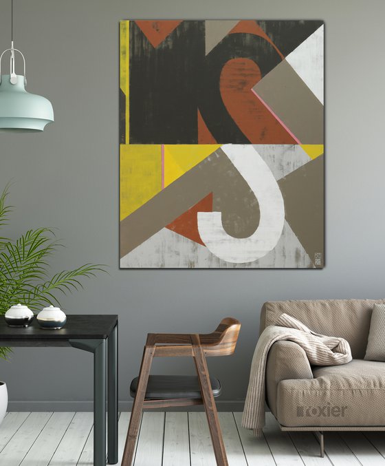 Abstract Painting - Vintage Typopop in Brown - 90x110cm - Ronald Hunter - 14M