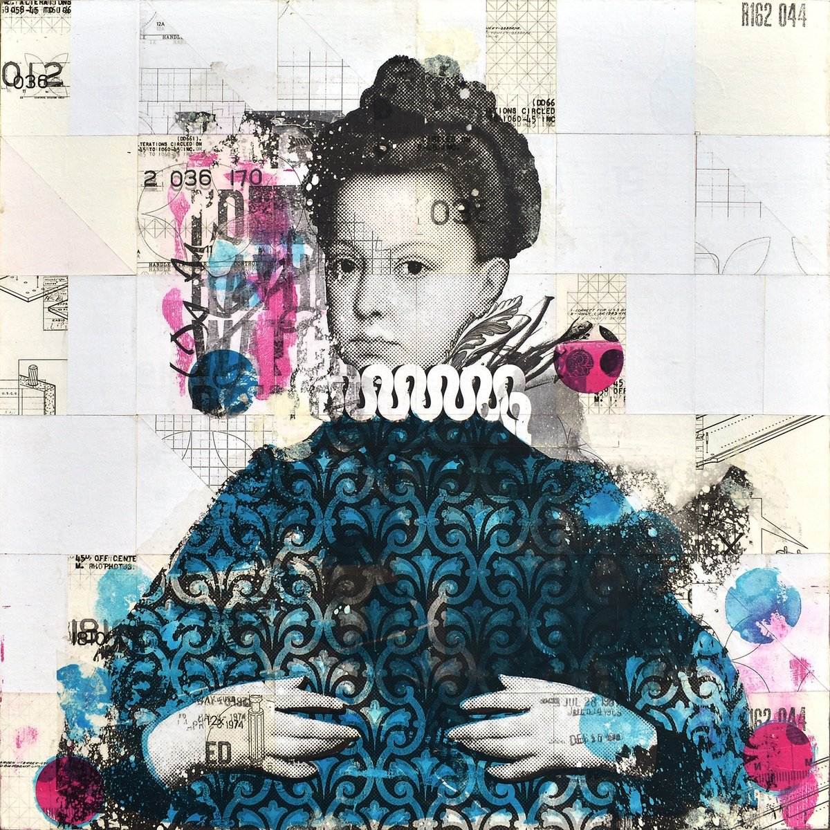 Urban And Pop Portrait Collage By Manel Villalonga, 24 X 24", 268 Infanta Isabella, Original Artwork