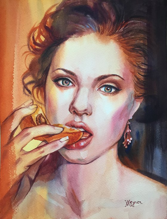 The taste of passion. Portrait of Angelina. Portrait of a woman