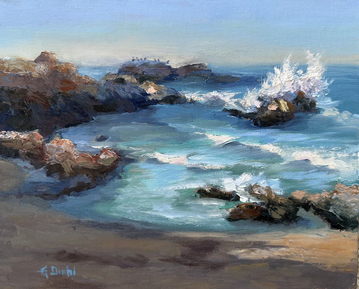 Impressionistic Landscape Oil Painting By Grace Diehl, 10 X 8, Bird Rock Beach Ii, Original Artwork