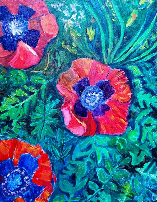 Red Poppies original oil painting by Lydia Knox
