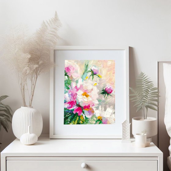 Peonies Painting Original Art Floral Artwork Flower Bouquet Wall Art