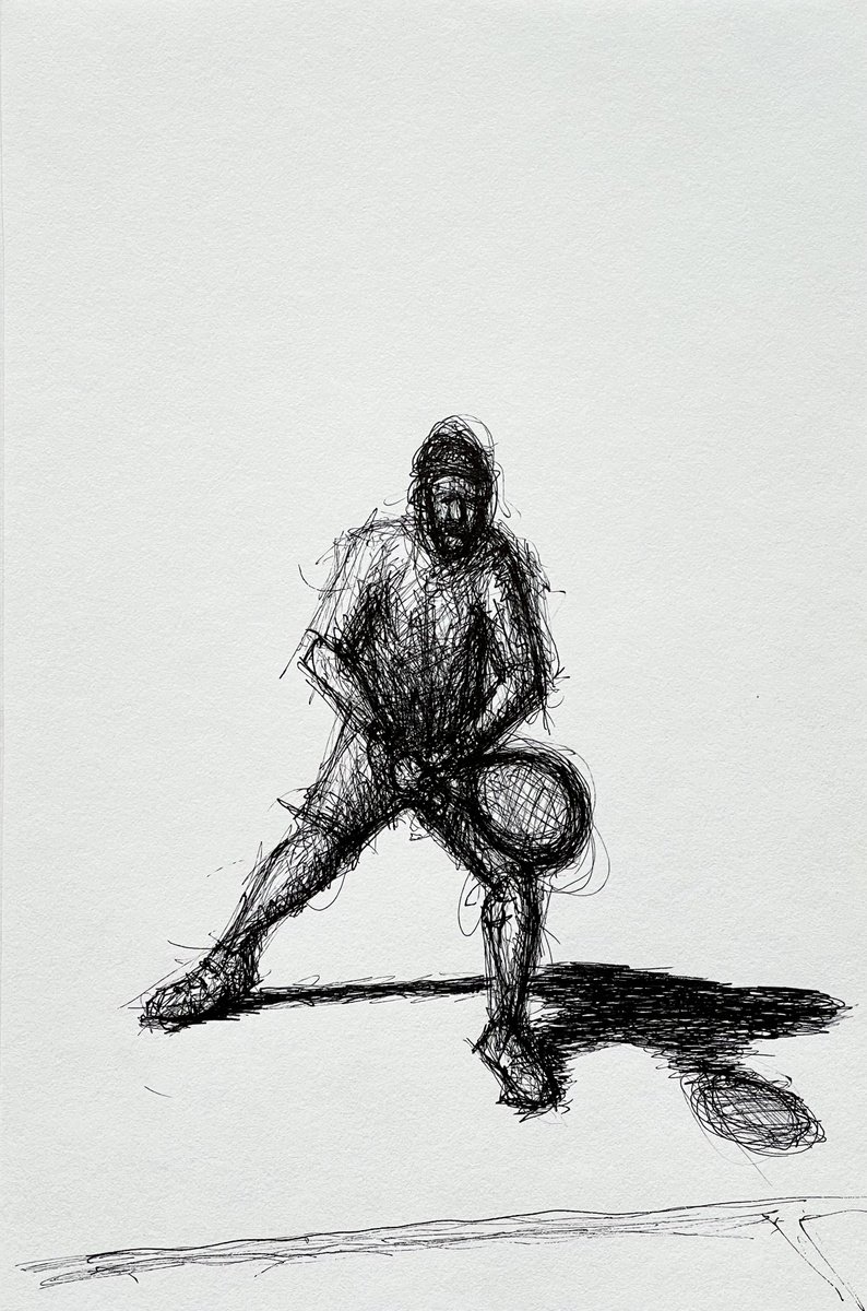 Expressive Portrait Ink Drawing By David Lloyd, 6 X 8, Queens Tennis 4, Original Artwork