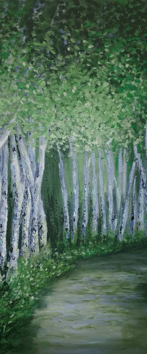 Birches  -  Landscape Trees palette knife Painting by Danijela Dan