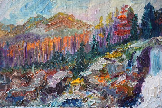 Oil painting November in mountains High Tatras