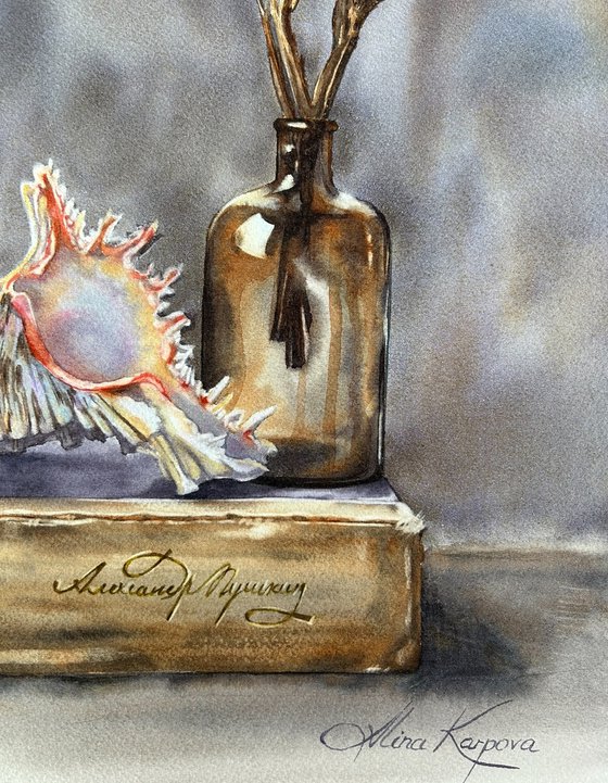Still life with book and shell