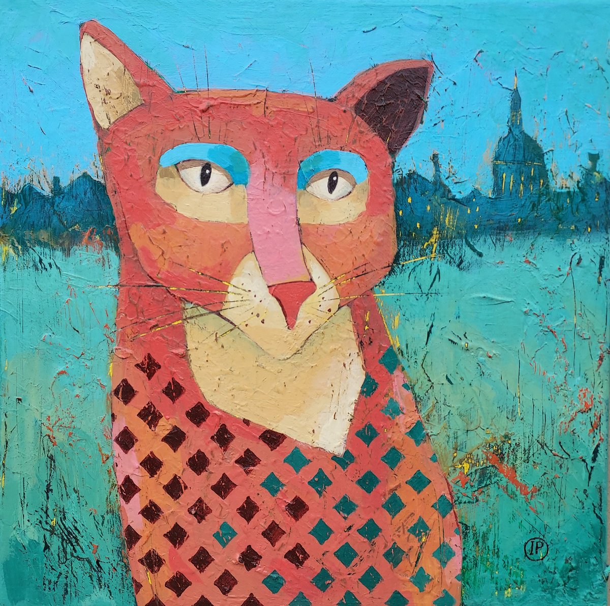 Impressionistic Animal Acrylic Painting By Irina Plaksina, 12 X 12, A Good Day For A Walk, Original Artwork