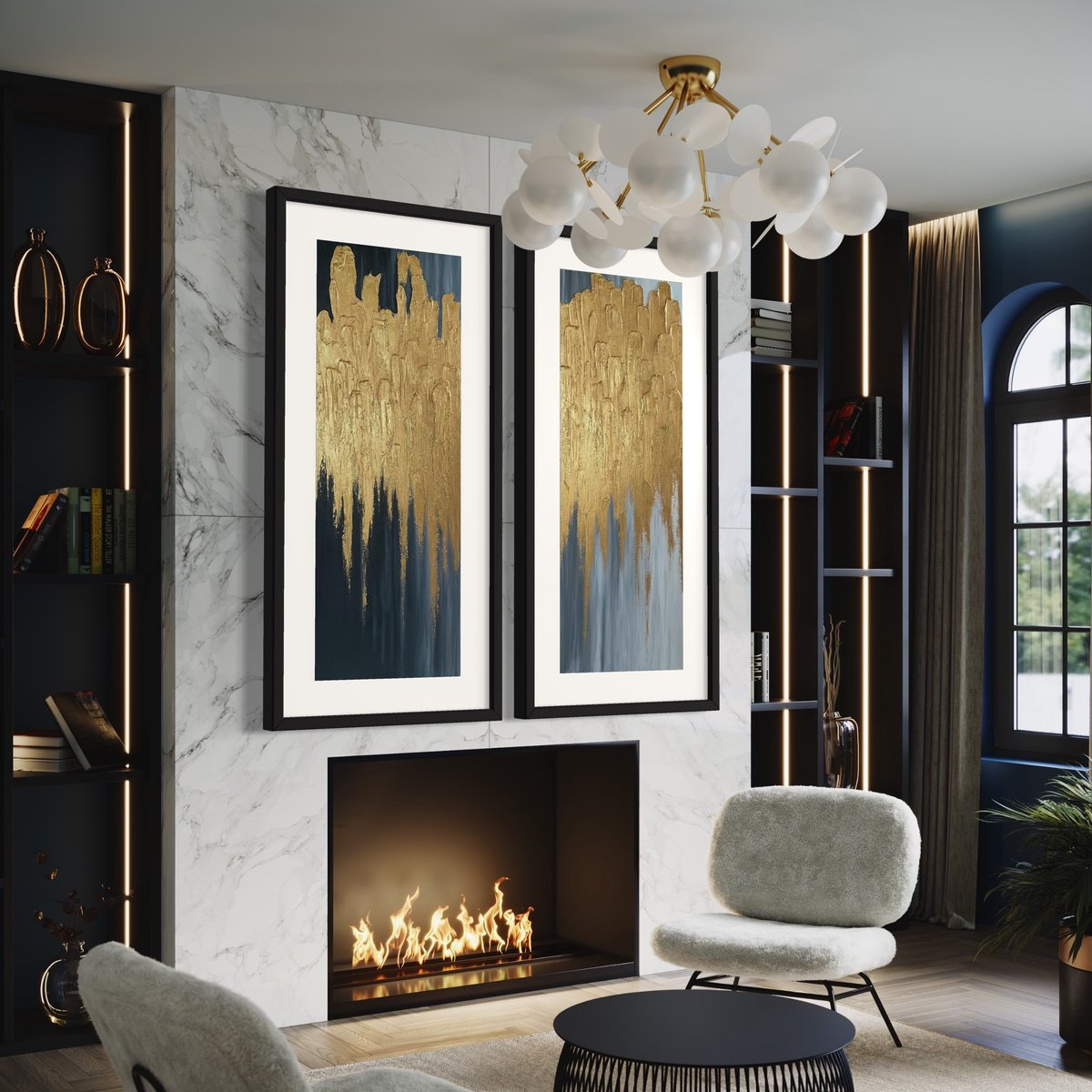 Black And White Diptych With Gold Detail By Yulia Pristupa, 24 X 32, Artwork For Sale On Artfinder