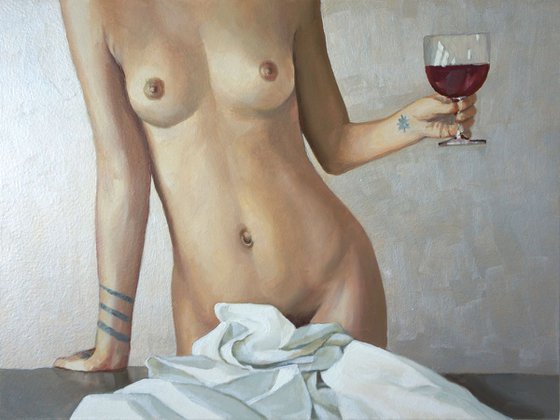 Nude with glass wine