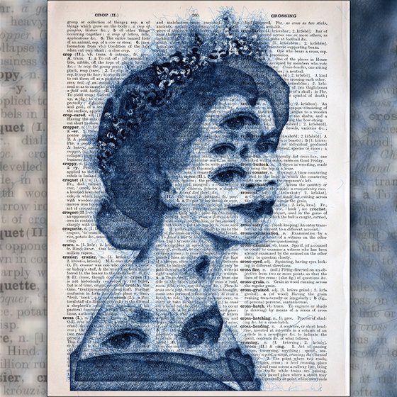 Queen Elizabeth II - The Eyes Of Queen - Collage Art on Large Real English Dictionary Vintage Book Page