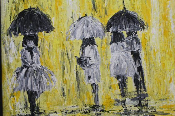 "Yellow Rain, 2016" - Abstract Impressionistic - Acrylic Painting - Rainy Day Series -Ready to hang