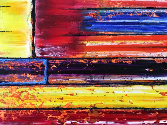 "Face Off" - FREE USA SHIPPING + Special Price - Original PMS Abstract Oil Painting On Canvas - 36" x 12"