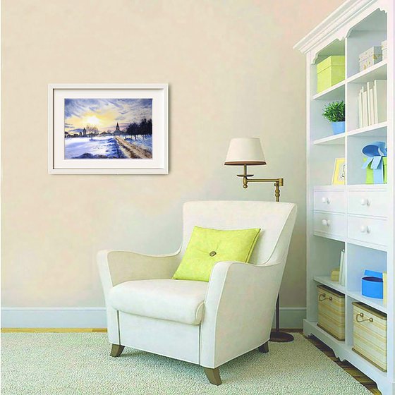 Winter landscape watercolor