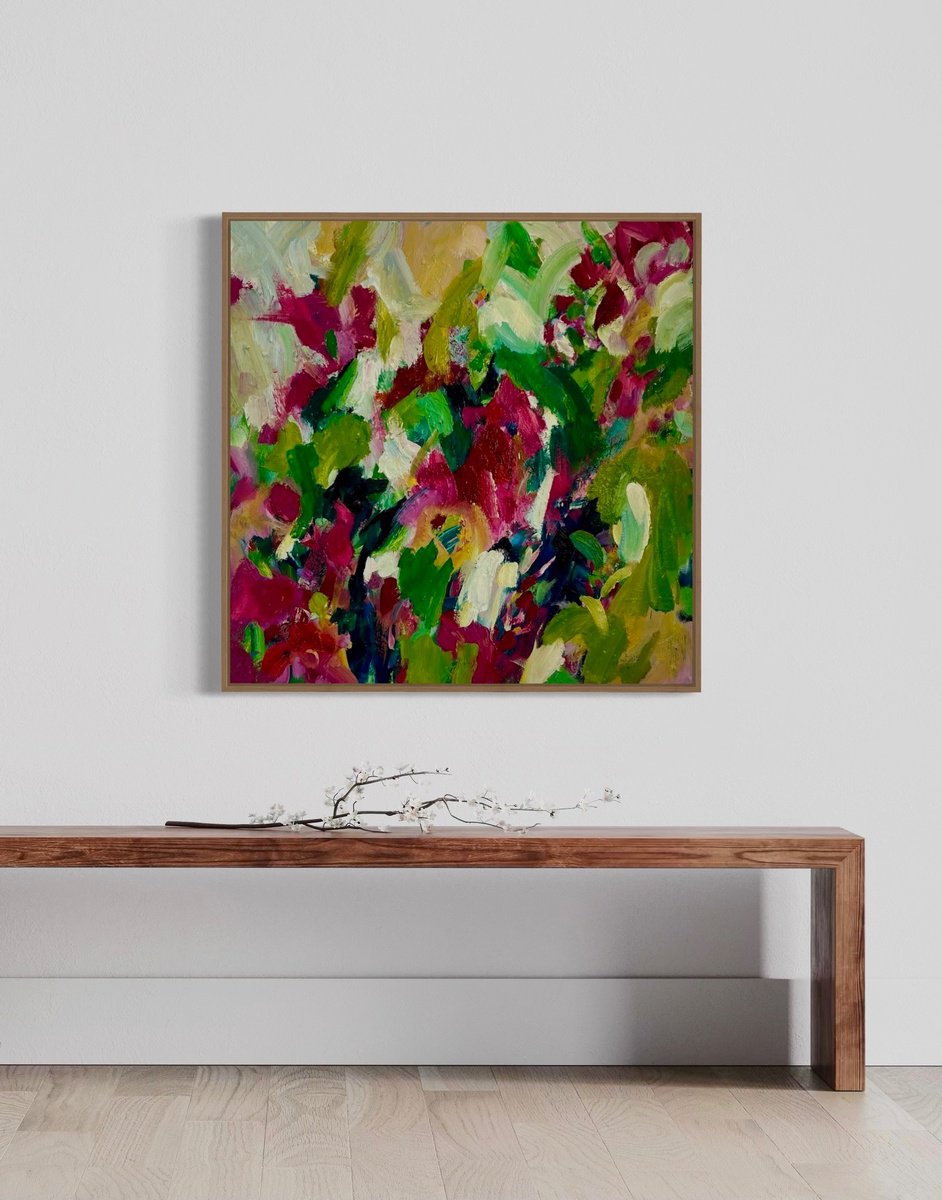 Organic Botanical Oil Painting By Clara Wilkinson, 25 X 25, Easy Up Close, Original Artwork