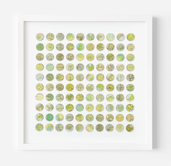 Green World Map Dots 3D Mixed Media Collage