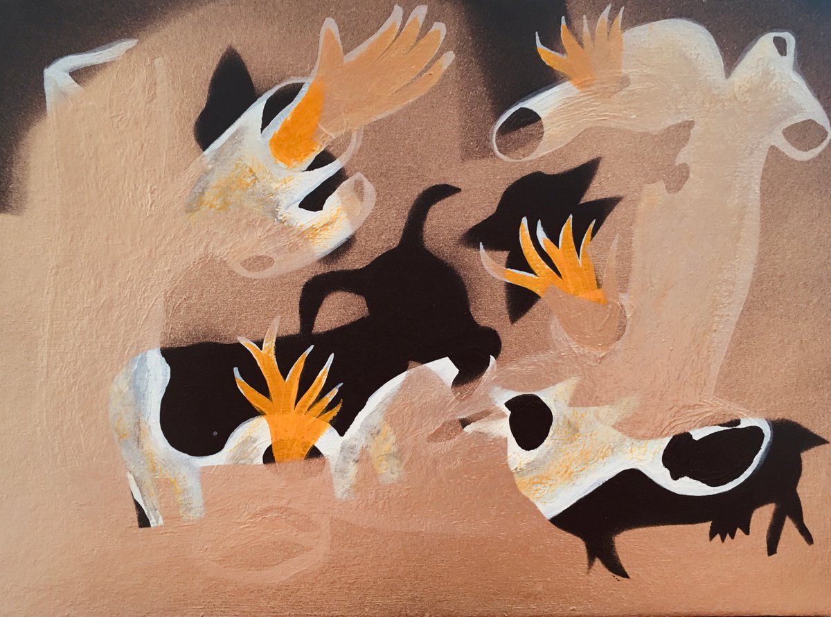 Expressive Abstract Acrylic Painting By Oleksandr Korol, 12 X 8", Gold, Original Artwork