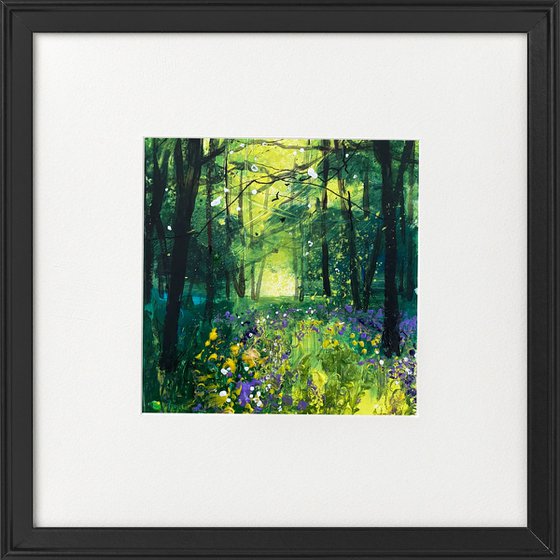 Seasons - Spring Woodland Primroses violet Milkmaids framed