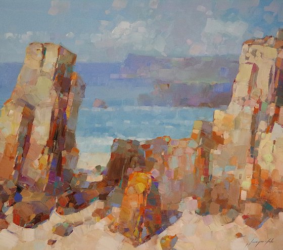 Ocean Cliffs, Original oil painting, Handmade artwork, One of a kind