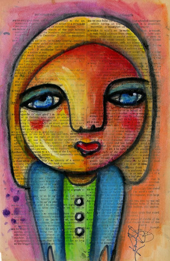 I Feel Pretty 2 - From the Funky Face Series - Mixed Media Collage Painting by Kathy Morton Stanion